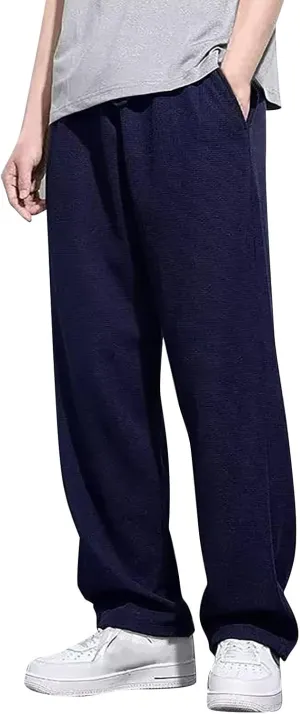 Mens Baggy Corduroy Pants Wide Leg Loose Fit Drawstring Soft Comfy Sweatpants Elastic Waist Open Bottom Casual Pants