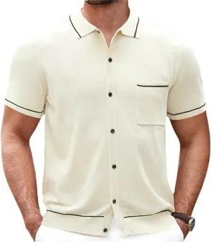 Men's Button Down Knitted Polo Shirt Retro Streetwear Solid Color Short Sleeve Cardigans