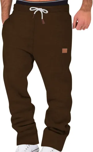 Mens Cargo Sweatpants Multi Pockets, Fleece Drawstring Elastic Waist Trousers, Loose Fit Casual Solid Color Long Pant