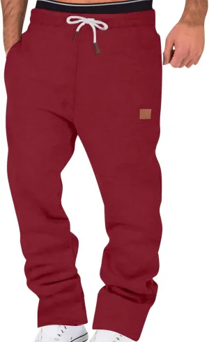 Mens Cargo Sweatpants Multi Pockets, Fleece Drawstring Elastic Waist Trousers, Loose Fit Casual Solid Color Long Pant