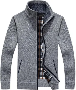 Men's Cashmere Sweaters, Men's Shawl Collar Cardigans Slim Fit Full Zipper Cable Knit Long Sleeve Sweater Pockets