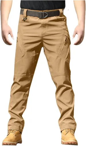 Mens Casual Cargo Pants Elastic Waist Pants Lightweight Outdoor Trousers Loose Fit Trousers with Multi Pockets