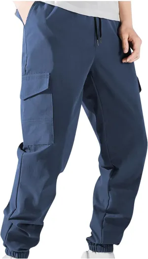 Mens Casual Joggers Pants Classic Elastic Waist Drawstring Cargo Pants Trendy Solid Tapered Sweatpants with Pockets