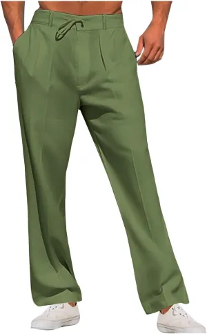 Mens Casual Linen Pants Loose Fit Elastic Drawstring Waist Yoga Lounge Pant Summer Stylish Beach Baggy Trousers