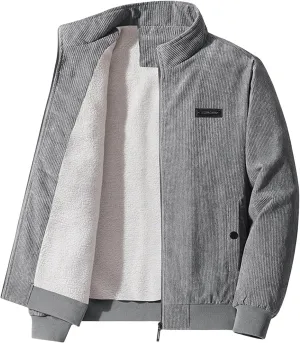 Mens Corduroy Bomber Jackets Zip Up Mock Neck Fleece Sherpa Jacket Vintage Trucker Shackets Coat with Pockets