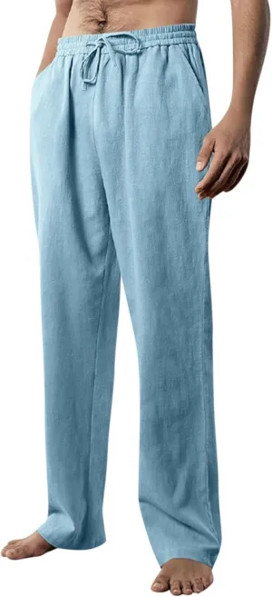Men's Cotton Blend Pants Elastic Waist Drawstring Sweatpants with Pockets Loose Fit Joggers Workout Trousers