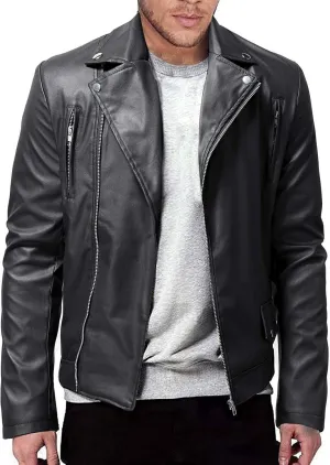 Men's Faux Leather Aviator Bomber Jacket PU Leather Jacket Short Lapel Made of Cowhide Leather w/Side Lacing Men's