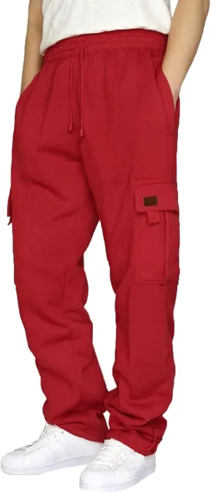 Men's Fleece Cargo Sweatpants Drawstring Loose Fit Sweatpants Active Athletic Workout Jogger Pant for Men with Pockets