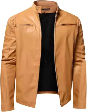 Mens Leather Jacket Stand Collar Moto Jacket Waterproof Motorcycle Jacket Faux Leather Jacket Casual Biker Jacket