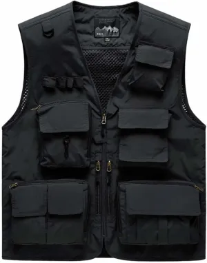 Mens Outdoor Work Safari Fishing Travel Photo Vest with Pockets Unisex Utility Journalist Cargo Vests Hiking Waistcoat