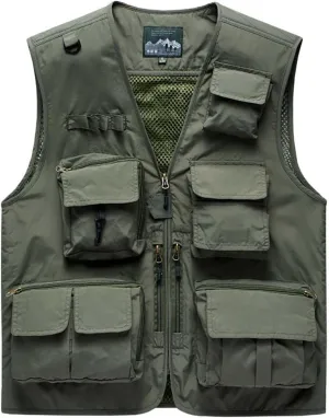 Mens Outdoor Work Safari Fishing Travel Photo Vest with Pockets Unisex Utility Journalist Cargo Vests Hiking Waistcoat