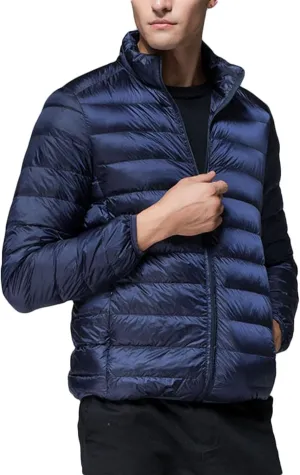 Men's Packable Water-Resistant Puffer Jacket Lightweight Quilted Jackets Casual Full Zip Down Jackets Warm Winter Coats