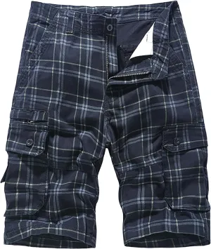 Men's Pajama Shorts Cotton Lounge Sleep Shorts Elastic Waist Sleepwear Pants with Pockets Blue