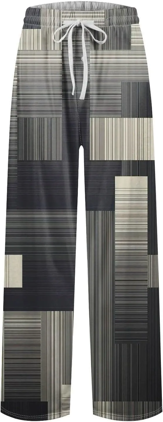 Men's Plaid Casual Pants Loose Fit Elastic Drawstring Waist Straight Leg Summer Beach Holiday Slacks Casual Trousers