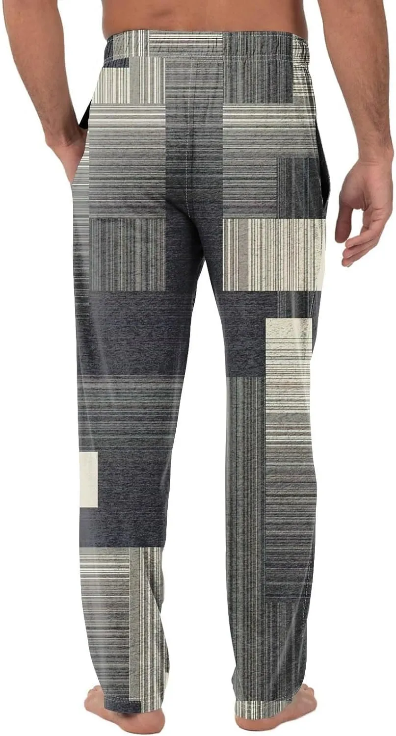 Men's Plaid Casual Pants Loose Fit Elastic Drawstring Waist Straight Leg Summer Beach Holiday Slacks Casual Trousers