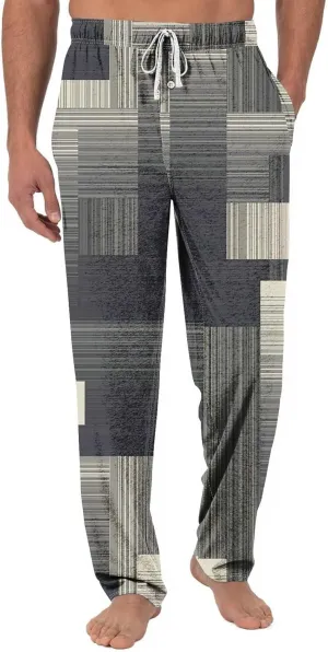 Men's Plaid Casual Pants Loose Fit Elastic Drawstring Waist Straight Leg Summer Beach Holiday Slacks Casual Trousers
