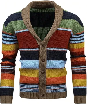 men's pullover sweaters Colorblock Button Down Cardigan Drop Shoulder