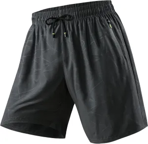 Men's Quick-Drying Printed Gym Shorts with Zip Pockets, Running and Fitness Gym Shorts for Many scenarios