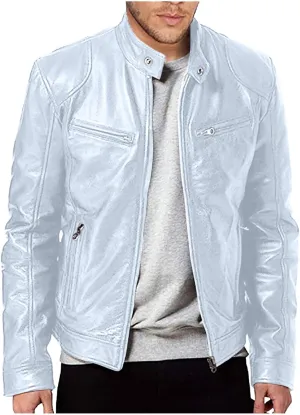 Mens Stand Collar leather jacket Motorcycle Lightweight leather jacket men Faux Leather Bomber Casual Outwear Jacket
