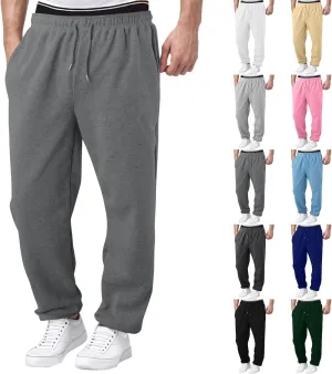 Mens Sweatpants Open Bottom Athletic Baggy Straight Leg Pants Casual Drawstring Waist Fleece Joggers with Pockets