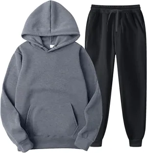 Mens Sweatsuits Two Hooded Pocket Pullover Sweater Pants Set Suits Men's Warm Up Suits Mens Velvet Top Black Track