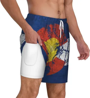 Mens Swim Trunks with Compression Liner Beach Board Shorts Quick Dry Swim Shorts -Vintage Colorado Flag
