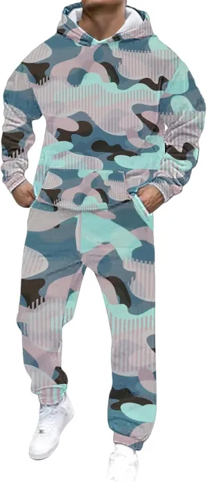 Men's Track Suits 2 Piece Set Active Print Sweatshirt and Sweatpants Suit Men's Casual Tracksuit Athletic Sweatsuits