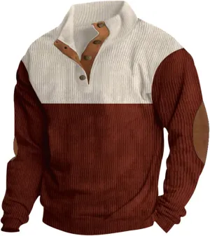 Mens Valentine's pant Corduroy Sweatshirt Henley Pullover Long Sleeve Vintage Stand Collar Button Up Sweaters Tops