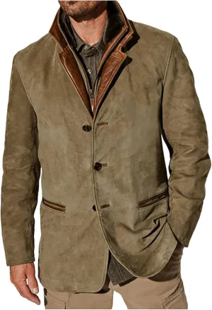 Men's waxed cotton jacket Trucker Jacket Vintage Thickened Button Down Coat Notched Lapel Jackets for Men with Pocket