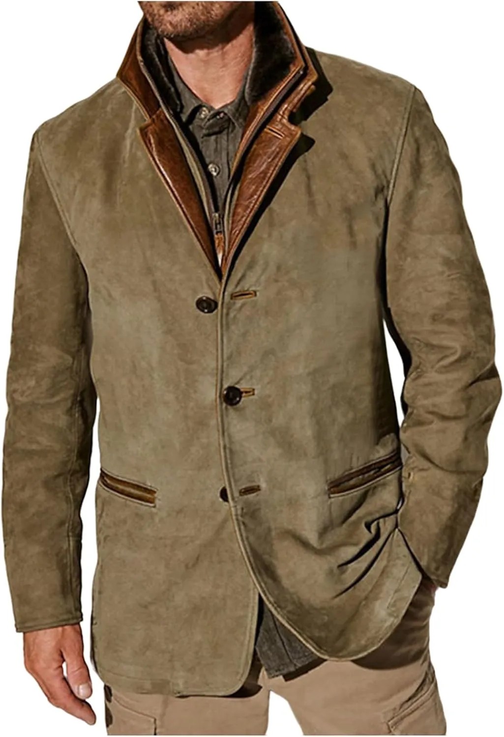 Men's waxed cotton jacket Trucker Jacket Vintage Thickened Button Down Coat Notched Lapel Jackets for Men with Pocket