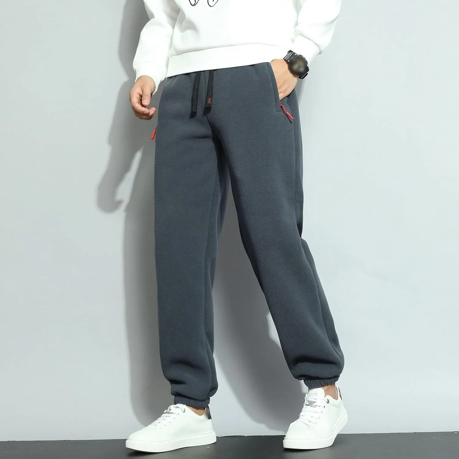 Men's Winter Baggy Cinch Bottom Sweatpants Fleece Lined Casual Comfy with Pockets Joggers Loose Fit Thickened Cozy