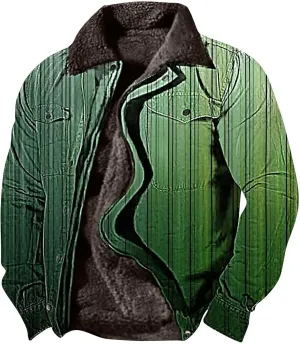 Men's Winter Jacket Casual Fleece Lined Jacket Sherpa Turn-Down Collar Jacket Patterned Thick Outdoor Coats