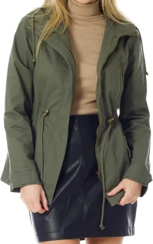 MixMatchy Women's Military Anorak Hoodie Jacket Zip Up Snap Button Safari Utility Coat Outerwear