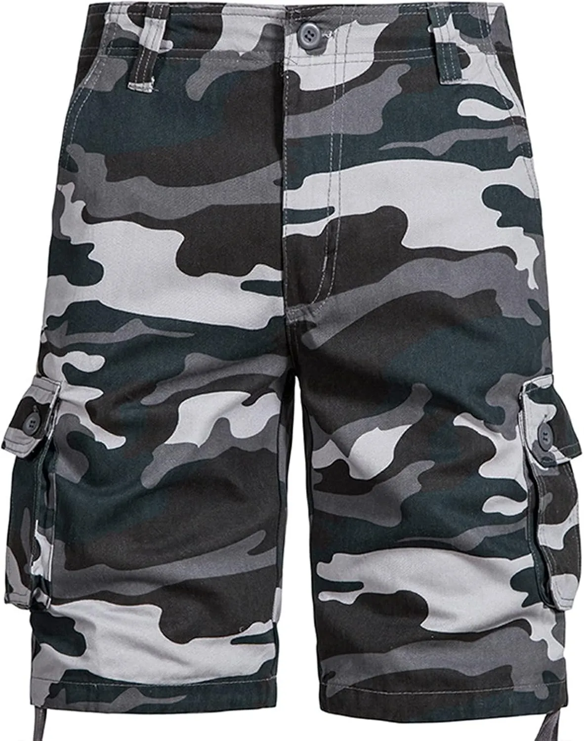 Muscularfit Mens Gym Shorts Camouflage Cotton Multi Pockets Cargo Shorts Big and Tall Buckle Zipper Utility Tooling Shorts