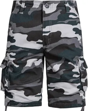 Muscularfit Mens Gym Shorts Camouflage Cotton Multi Pockets Cargo Shorts Big and Tall Buckle Zipper Utility Tooling Shorts