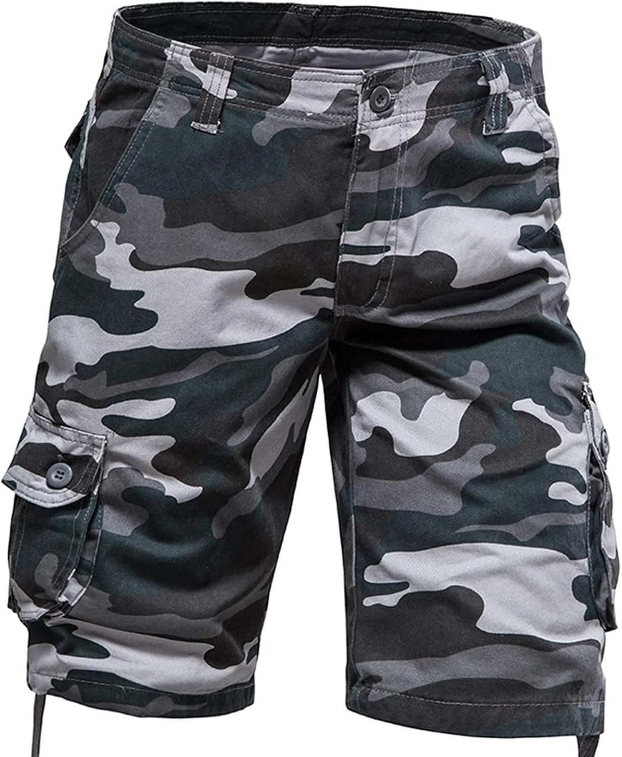 Muscularfit Mens Gym Shorts Camouflage Cotton Multi Pockets Cargo Shorts Big and Tall Buckle Zipper Utility Tooling Shorts
