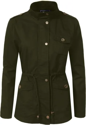 NE PEOPLE Women’s Military Jacket – Anorak Utility Safari Long Sleeve Lightweight Casual Snap Button Stand Collar Parka Coat
