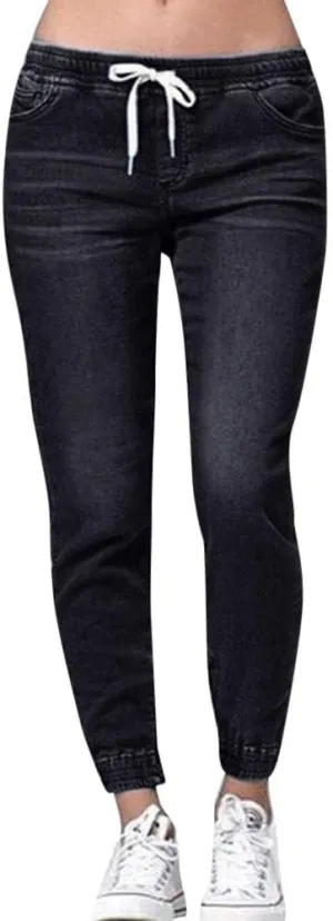 Nyybw Women's Skinny Stretch Elastic Waist Pull-On Jeans Plus Size High Waisted Pants Stretch Casual with Drawstring & Pocket