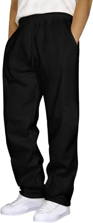 Outdoor Casual Sweatpants for Men Loose Fit Fleece-Lined High Elastic Waisted Plus Size Pants Solid Baggy Comfort Trousers