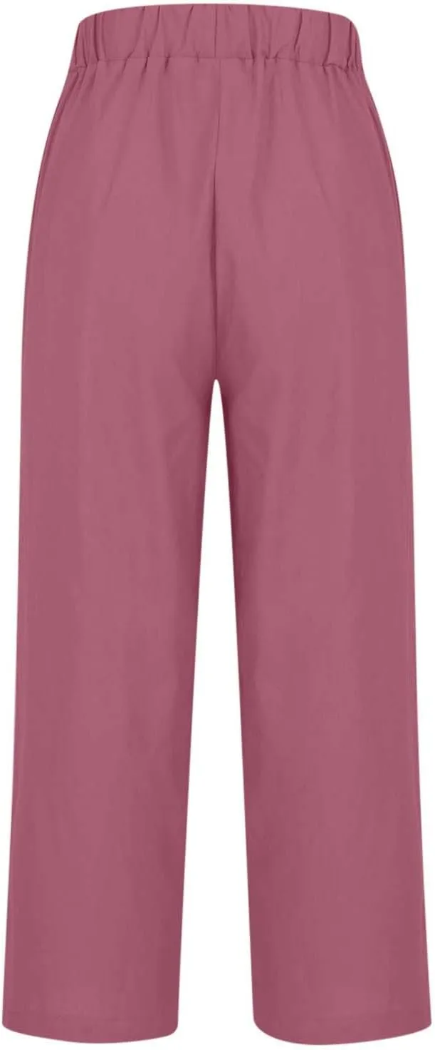 Pants for Women Summer Fall Linen Flare Wide Leg Straight Leg Basic Long Bootcut Leg Pants Women 2025 Fashion Y2K