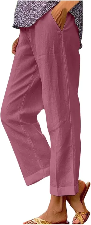 Pants for Women Summer Fall Linen Flare Wide Leg Straight Leg Basic Long Bootcut Leg Pants Women 2025 Fashion Y2K