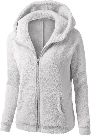 Plush Hoodie Long Sleeve Coats for Women Sweaters Solid Color Fleece Outerwear Pockets Hooded Pullover Cardigans