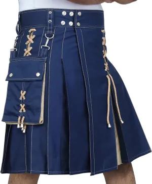 Scottish Modern Two Tone Cotton Utility Kilts for Men-Sports Utility Kilt-Wedding Kilt