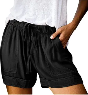 Shorts for Women Trendy Elastic High Waist Drawstring Casual Summer Shorts with Pocket Plus Size Lounge Shorts