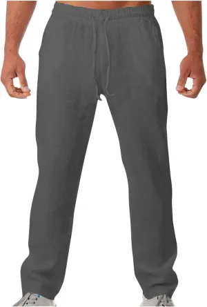 Soyumi Mens Casual Pants Elastic Waist Drawstring Chino Pants Tapered Cotton Twill Trousers with Pockets