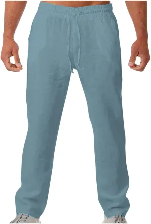 Soyumi Mens Casual Pants Elastic Waist Drawstring Chino Pants Tapered Cotton Twill Trousers with Pockets