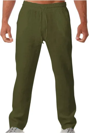 Soyumi Mens Casual Pants Elastic Waist Drawstring Chino Pants Tapered Cotton Twill Trousers with Pockets