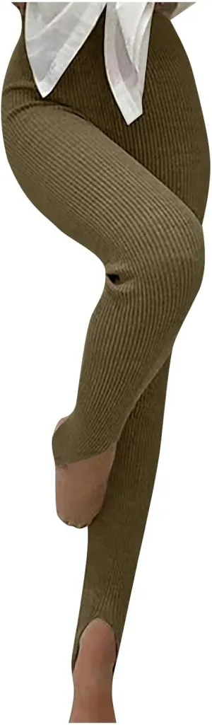 Stirrup Leggings for Women Stretch Slim Fit High Waisted Yoga Pants Tummy Control Texture Athletic Workout Tight Pants