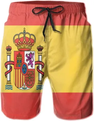 Swim Shorts Mens Beach Shorts Flag of Spain 3D Printed Swim Trunks Quick Dry Surf Bathing Suit