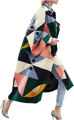 Trench Coat for Women's Oversized Fashion Printed Jackets Boho Long Cardigans Casual Open Front Coats Outerwear